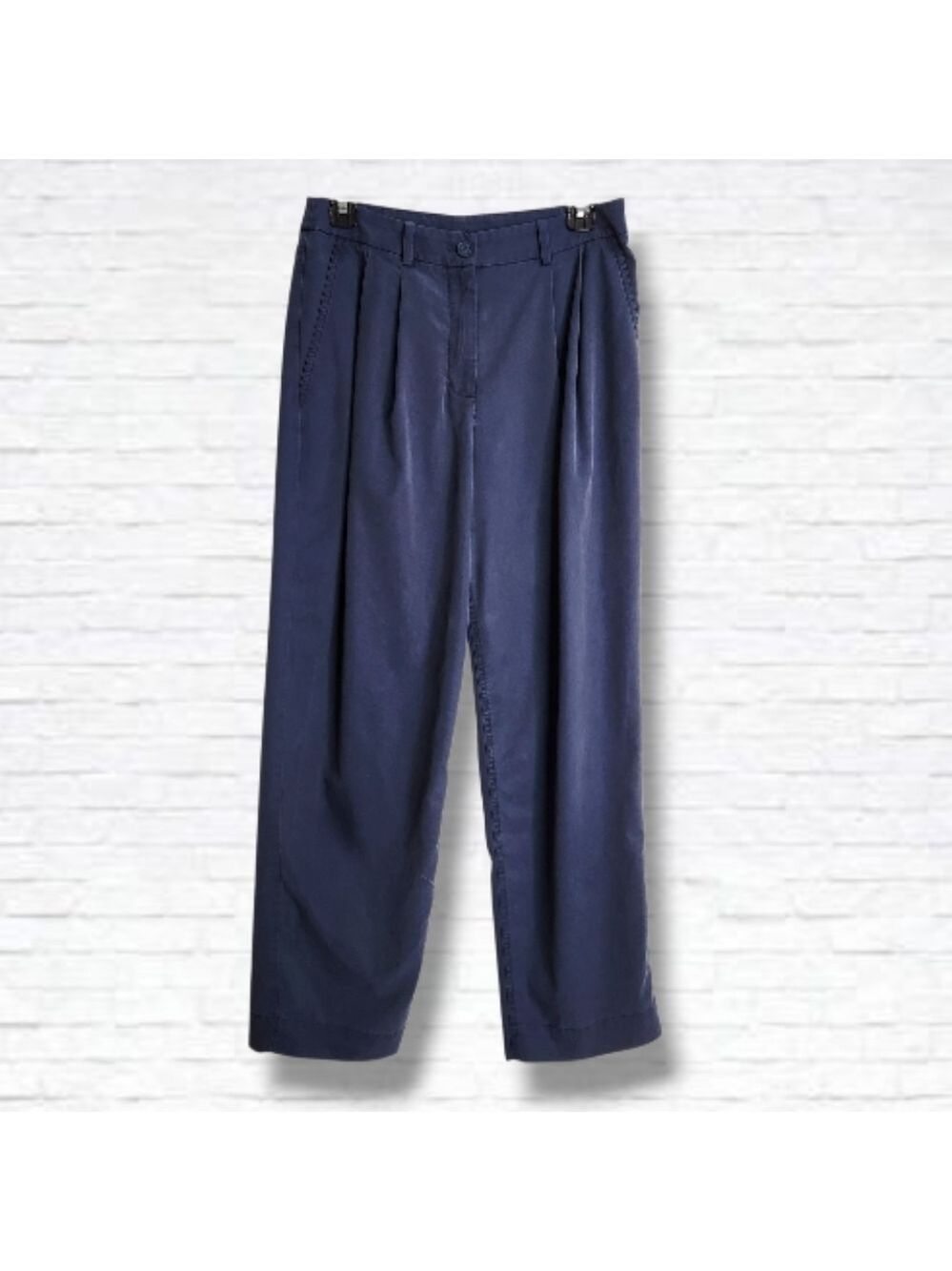 Kit + Ace Navy Blue High Waist Pleated Taper Leg Trouser Pants Size 8 - Picture 1 of 15